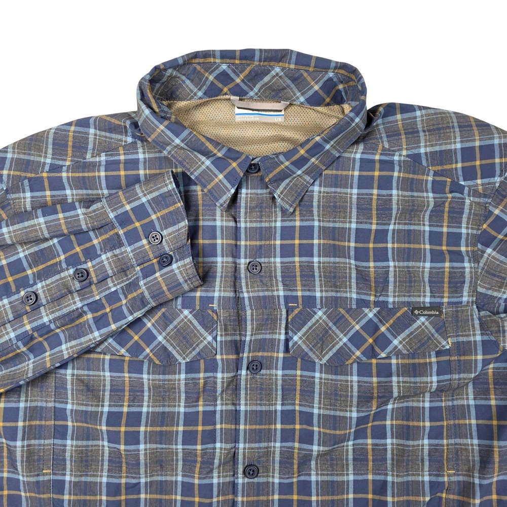 Columbia Sportswear Mens L Plaid Long‎ Sleeve Blue Outdoor Shirt Omni Shade Sun